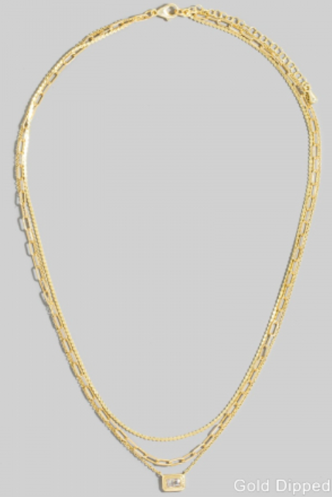 Baguette Pendant Layered Chains Necklace