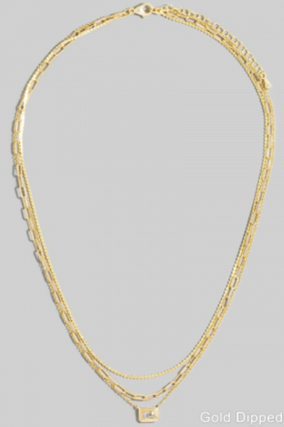 Baguette Pendant Layered Chains Necklace