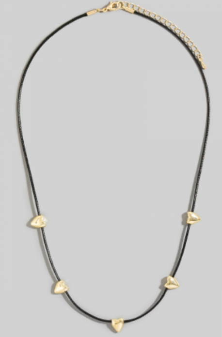 Multi Heart Station Charms Cord Necklace