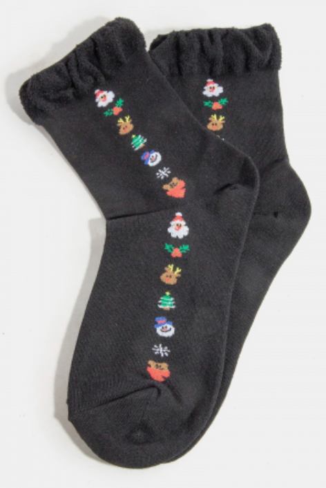 Black Festive Christmas Themed Embroidered Socks