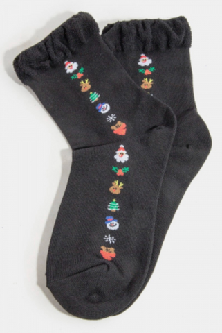 Black Festive Christmas Themed Embroidered Socks