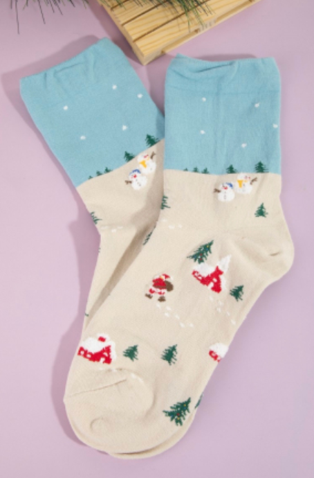 Two Tone Christmas Themed Socks