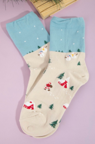Two Tone Christmas Themed Socks