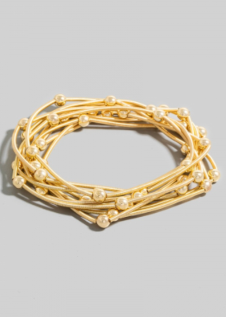 Station Beads Metallic Coil Bracelet Set - Gold