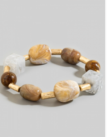 Stones And Metallic Tube Beaded Bracelet