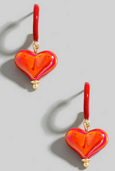 Iridescent Heart Charm Hoop Earrings