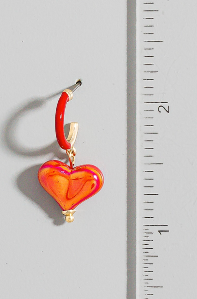 Iridescent Heart Charm Hoop Earrings