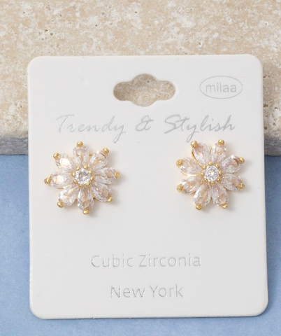 Cubic Zirconia Flower Stud Earrings