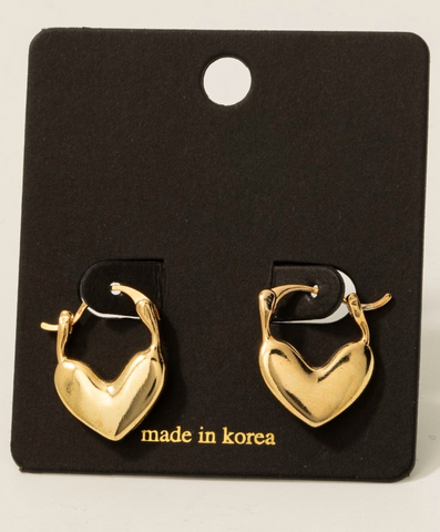 Flat Heart Latch Hoop Earrings