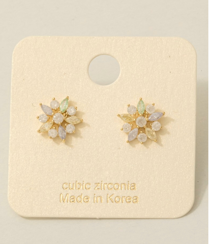 Flower Stud Earrings CZ