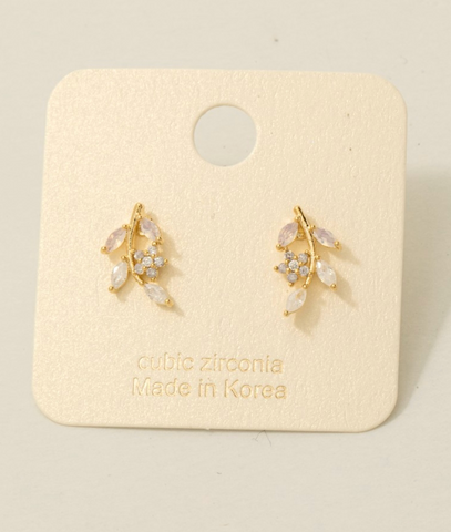 Cz Leaf Drop Earrings
