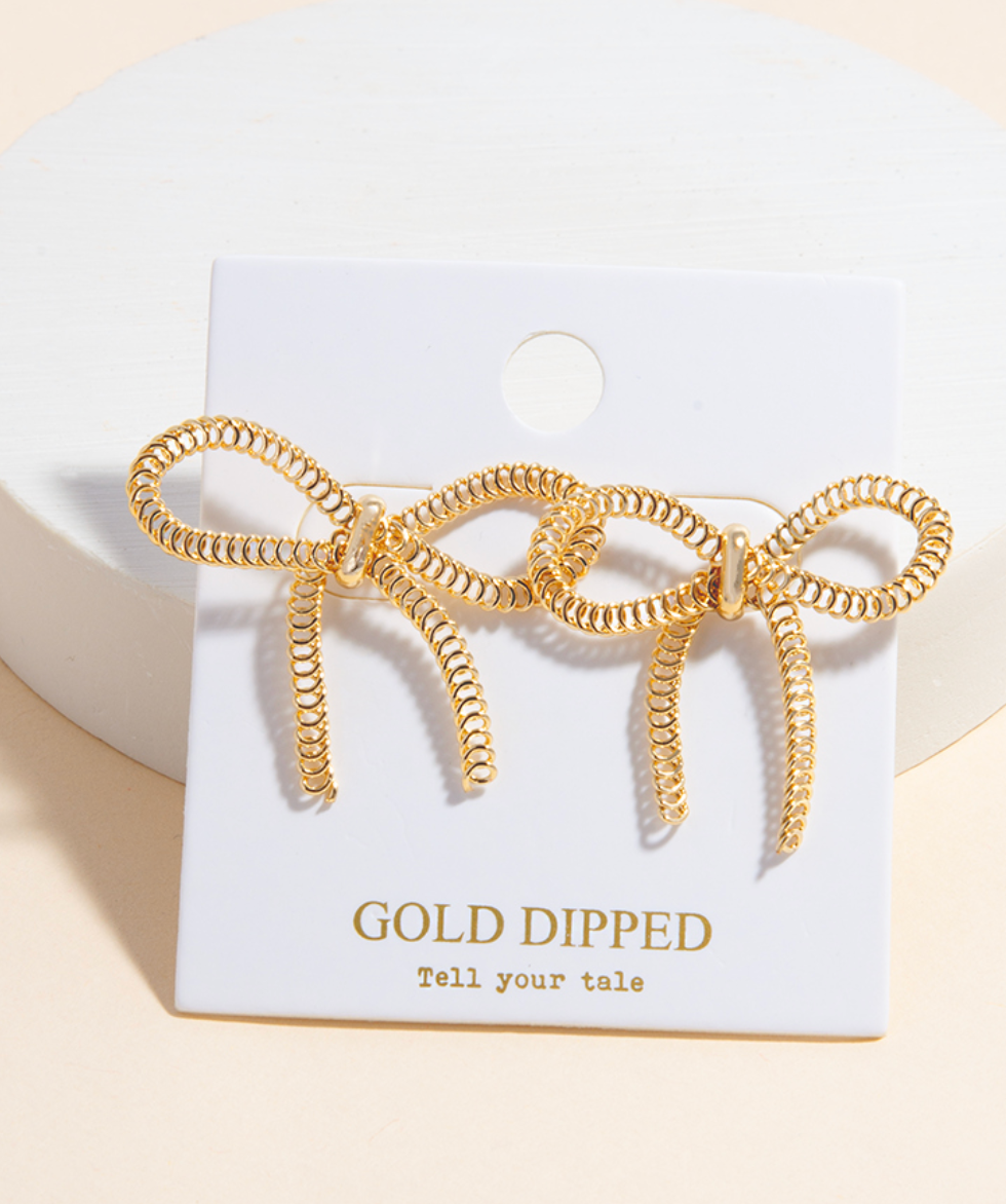Chain Ribbon Bow Stud Earrings