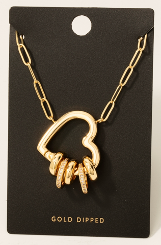 Pave Rings Heart Pendant Necklace