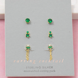Gold Dipped Mixed Green Stud Earrings Set