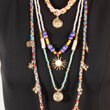 Layered Sealife Charms Fabric Chain Necklace