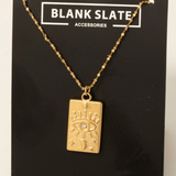 Evil Eye And Moon Rectangle Pendant Necklace