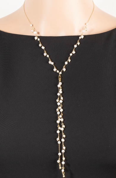 Dainty Pearls Long Y Chain Necklace