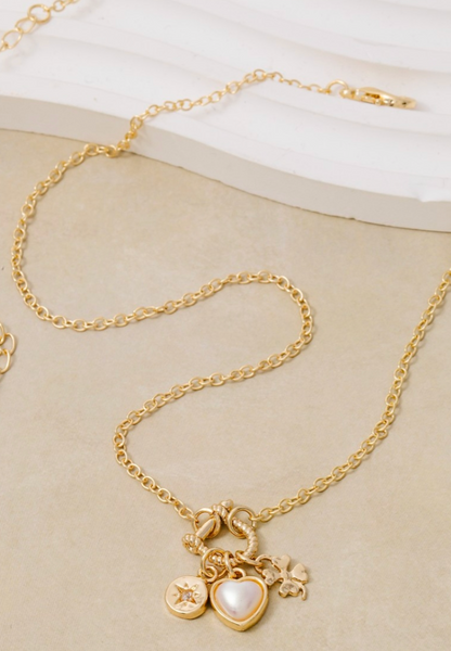 Clover & Heart Charms Chain Necklace