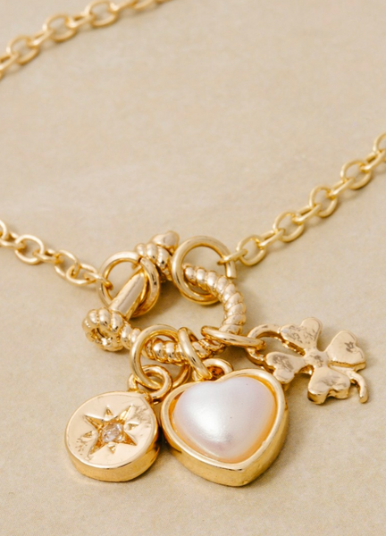 Clover & Heart Charms Chain Necklace