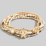 Sea Life Charms Mini Beaded Bracelet Set - Brown