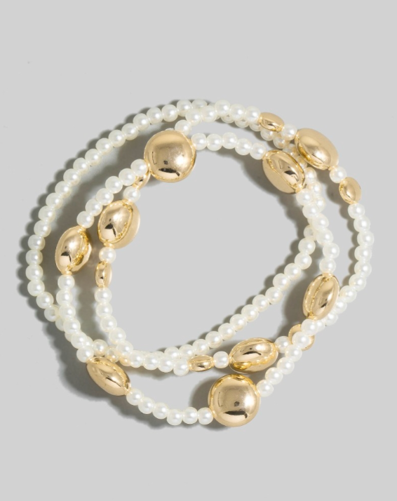 Pearl & Gold Beads Bracelet Set