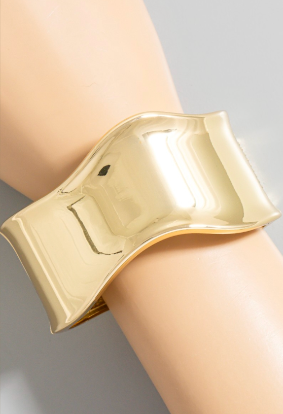 Gold Thick Wavy Hinge Bangle Bracelet