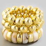 Chunky Stone & Gold Ball Beaded Bracelet Set