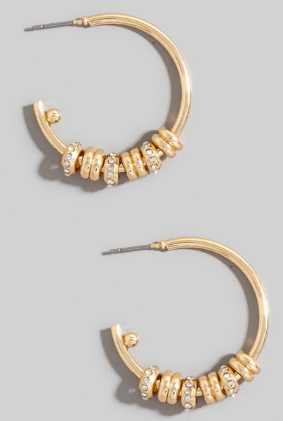 Gold Sparkle Charm Hoop Earrings