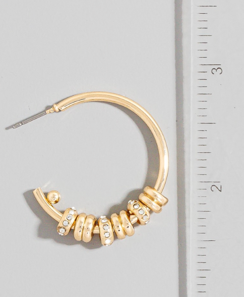 Gold Sparkle Charm Hoop Earrings
