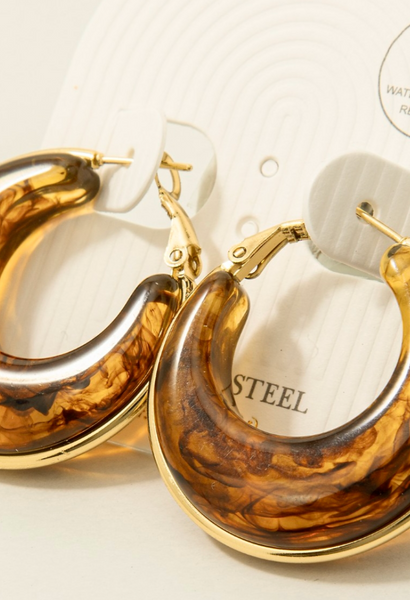 Tortoise Acrylic Latch Hoop Earrings
