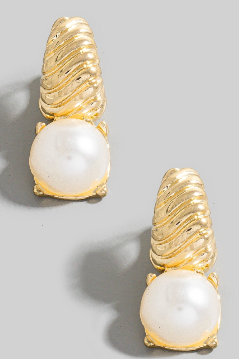 Pearl Dome Charm Hoop Earrings