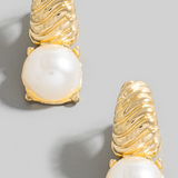 Pearl Dome Charm Hoop Earrings