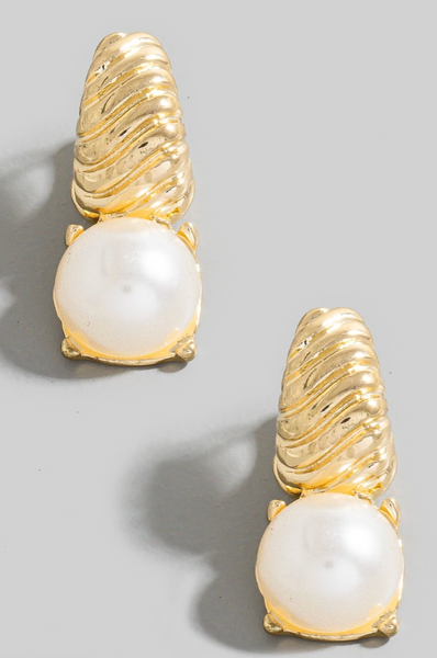 Pearl Dome Charm Hoop Earrings