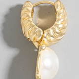 Pearl Dome Charm Hoop Earrings