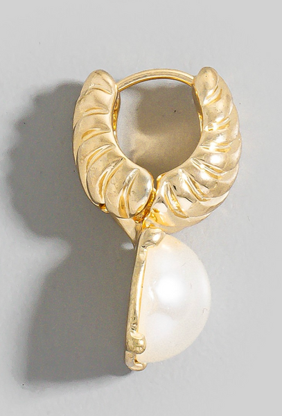 Pearl Dome Charm Hoop Earrings