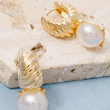 Pearl Dome Charm Hoop Earrings