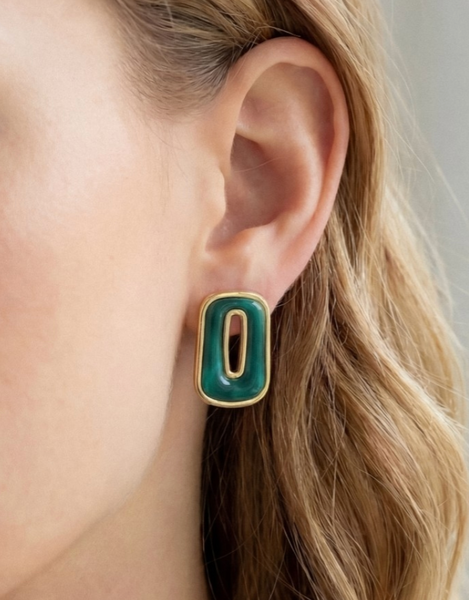 Rectangle Green Stud Earrings