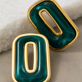 Rectangle Green Stud Earrings