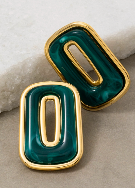 Rectangle Green Stud Earrings