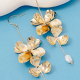 Gold Flowers & Pearl Dangle Earrings