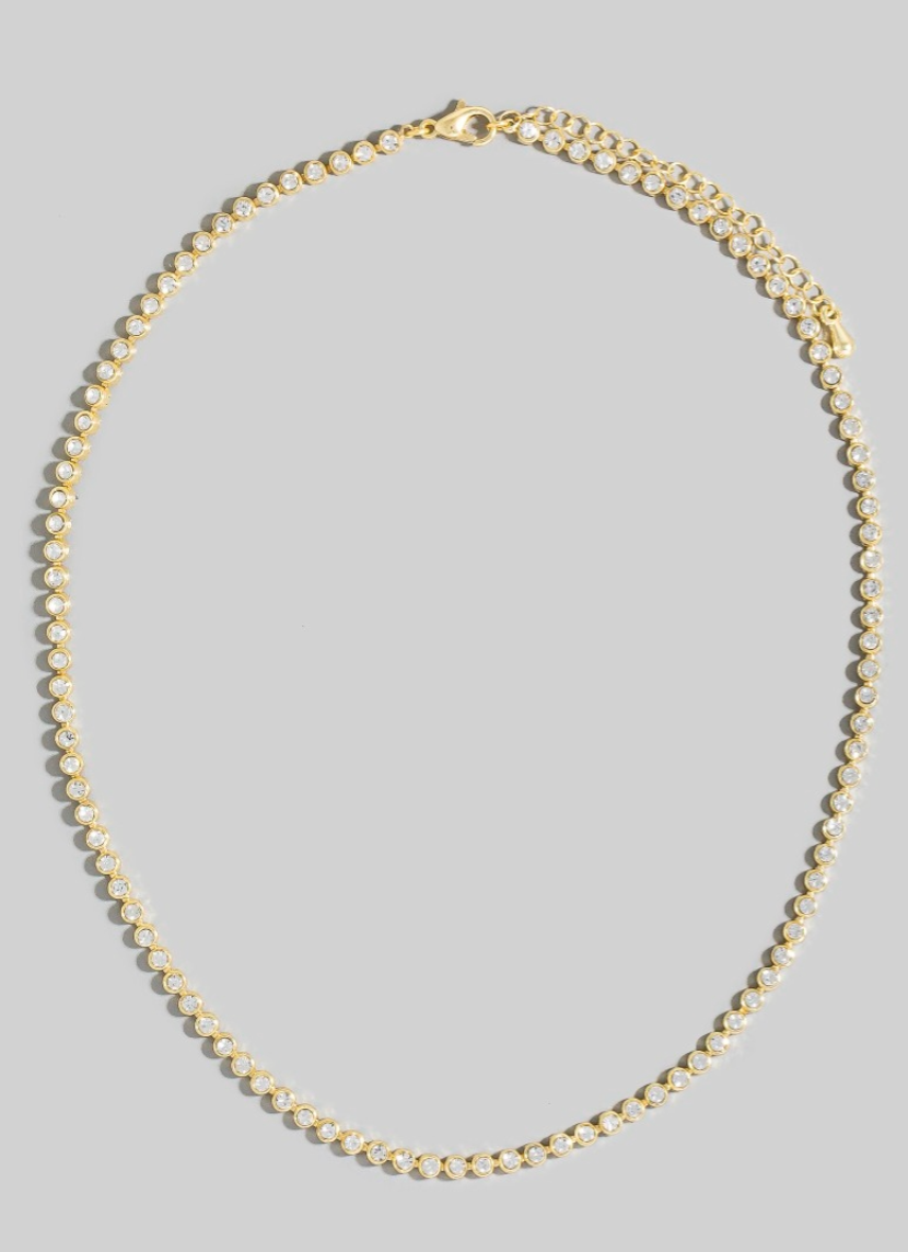 Cz Tennis Chain Necklace Gold Dipped