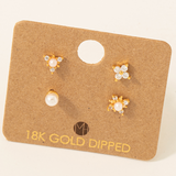 Mini Floral Pearl Stud Earrings Set