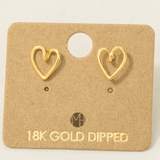 Gold Wire Heart Stud Earrings