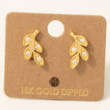Gold Cz Leaves Stud Earrings