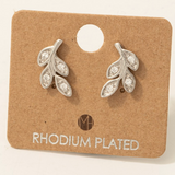 Silver Cz Leaves Stud Earrings