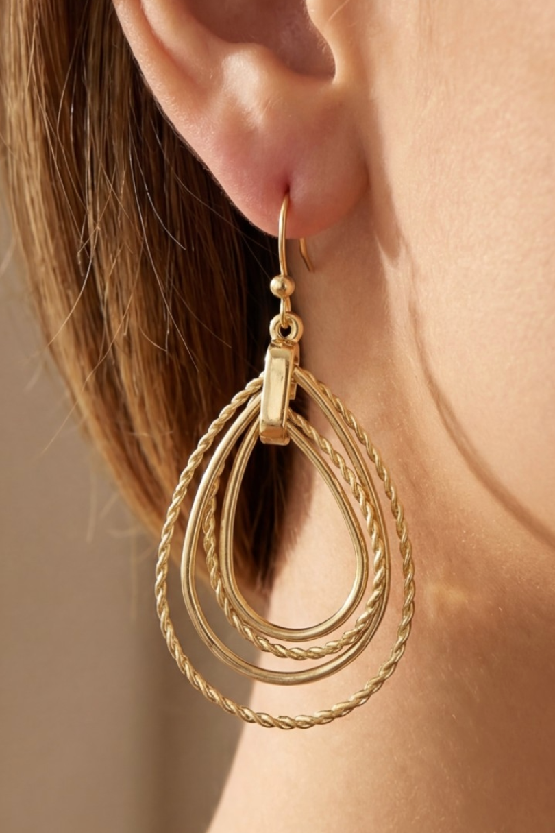 Layered Tear Drops Hook Dangle Earrings
