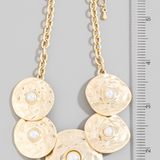 Chunky Hammered Disc With Pearl Statement Necklace