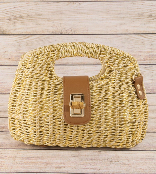 The Capri Gold Woven Straw Bag