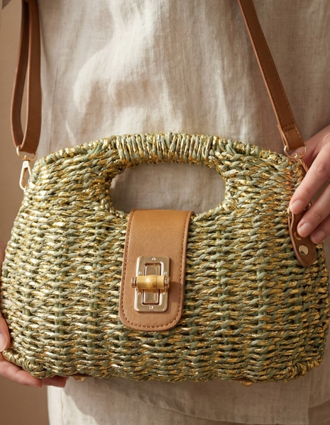 The Capri Gold Woven Straw Bag