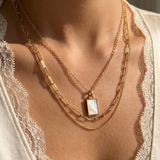Layered Chain Link Rectangle Charm Necklace